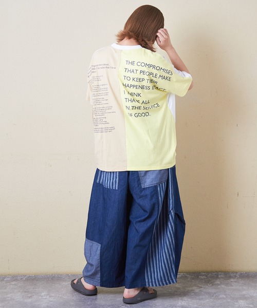 CUBE SUGAR（キューブシュガー）の「32s天竺バックロゴドルマンTシャツ（Tシャツ/カットソー・レディース・マルチ/ホワイト/グリーン/スミクロ/イエロー/ベージュ・M）」の14枚目の写真