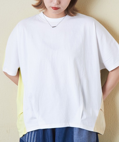 CUBE SUGAR（キューブシュガー）の「32s天竺バックロゴドルマンTシャツ（Tシャツ/カットソー・レディース・マルチ/ホワイト/グリーン/スミクロ/イエロー/ベージュ・M）」の15枚目の写真