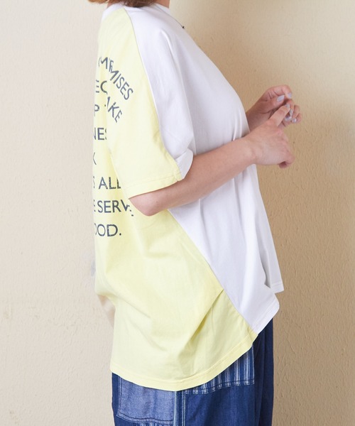 CUBE SUGAR（キューブシュガー）の「32s天竺バックロゴドルマンTシャツ（Tシャツ/カットソー・レディース・マルチ/ホワイト/グリーン/スミクロ/イエロー/ベージュ・M）」の18枚目の写真