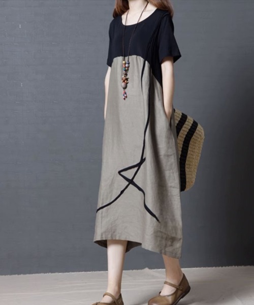 SallyLunn（サリーラン）の「切り替え半袖ワンピース（ワンピース・レディース・グレー/レッド・LARGE/MEDIUM）」の2枚目の写真