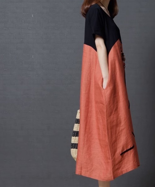 SallyLunn（サリーラン）の「切り替え半袖ワンピース（ワンピース・レディース・グレー/レッド・LARGE/MEDIUM）」の4枚目の写真