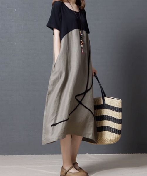 SallyLunn（サリーラン）の「切り替え半袖ワンピース（ワンピース・レディース・グレー/レッド・LARGE/MEDIUM）」の5枚目の写真
