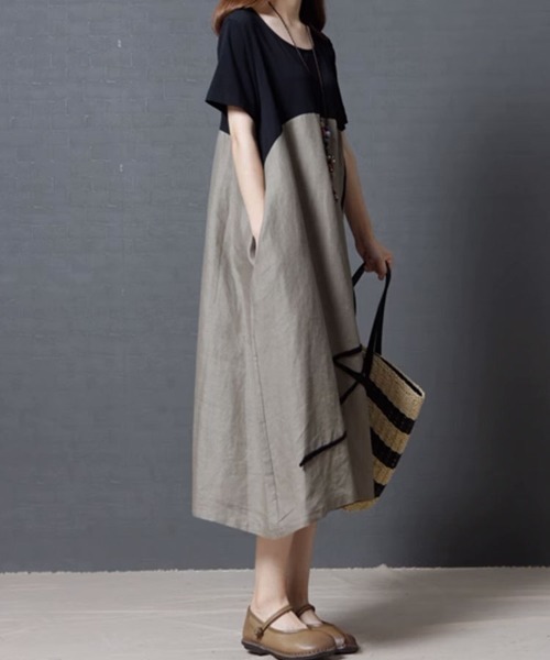 SallyLunn（サリーラン）の「切り替え半袖ワンピース（ワンピース・レディース・グレー/レッド・LARGE/MEDIUM）」の6枚目の写真