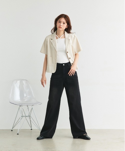 ad thie（アドティエ）の「リネンライク ポケット付き ハーフスリーブジャケット（テーラードジャケット・レディース・ライトベージュ/ブラック/ナチュラル/ライトブラウン・FREE）」の16枚目の写真