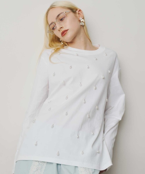 VIOLETTA(ヴィオレッタ)の「バロックパールロングTシャツ(Tシャツ/カットソー・レディース・ブラック/ホワイト・FREE)」の4枚目の写真