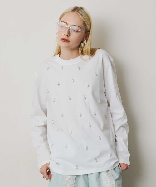 VIOLETTA(ヴィオレッタ)の「バロックパールロングTシャツ(Tシャツ/カットソー・レディース・ブラック/ホワイト・FREE)」の3枚目の写真