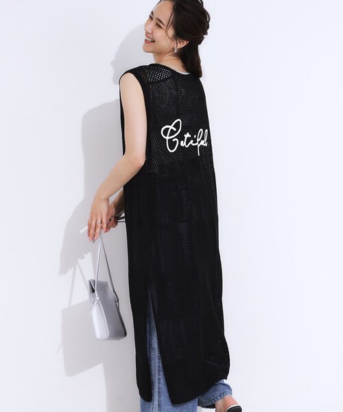 Cutie Blonde(キューティーブロンド)の「【前後2WAY】リネンライクブークレ パッチワーク風ニットワンピース(ワンピース・レディース・ブラック/ダークブラウン・03/02/01/04)」の1枚目の写真