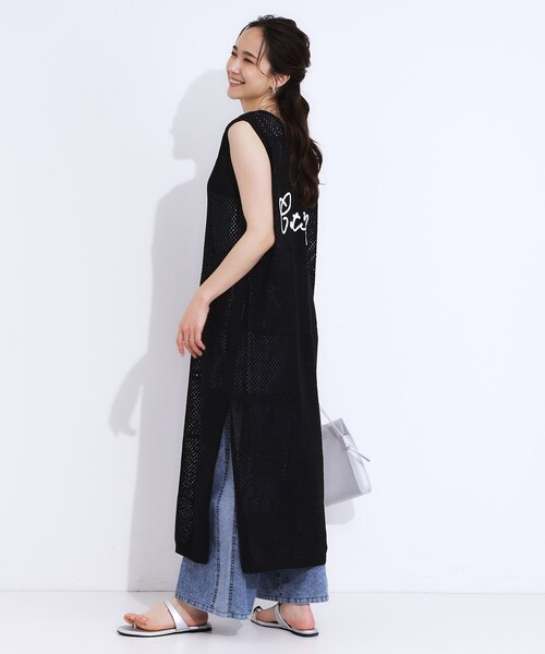 Cutie Blonde(キューティーブロンド)の「【前後2WAY】リネンライクブークレ パッチワーク風ニットワンピース(ワンピース・レディース・ブラック/ダークブラウン・03/02/01/04)」の5枚目の写真