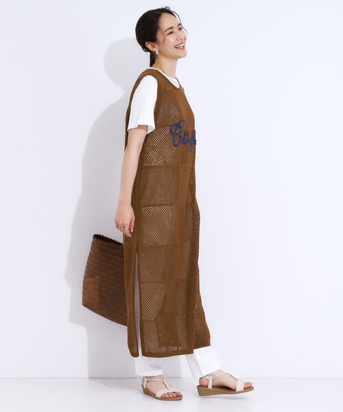 Cutie Blonde(キューティーブロンド)の「【前後2WAY】リネンライクブークレ パッチワーク風ニットワンピース(ワンピース・レディース・ブラック/ダークブラウン・03/02/01/04)」の14枚目の写真