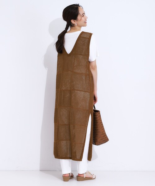 Cutie Blonde(キューティーブロンド)の「【前後2WAY】リネンライクブークレ パッチワーク風ニットワンピース(ワンピース・レディース・ブラック/ダークブラウン・03/02/01/04)」の15枚目の写真