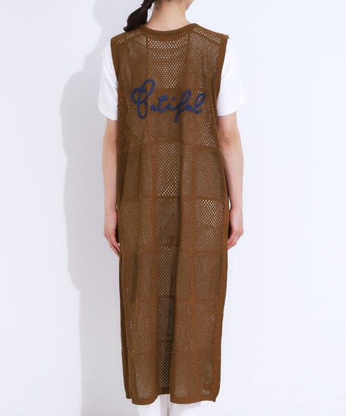 Cutie Blonde(キューティーブロンド)の「【前後2WAY】リネンライクブークレ パッチワーク風ニットワンピース(ワンピース・レディース・ブラック/ダークブラウン・03/02/01/04)」の19枚目の写真