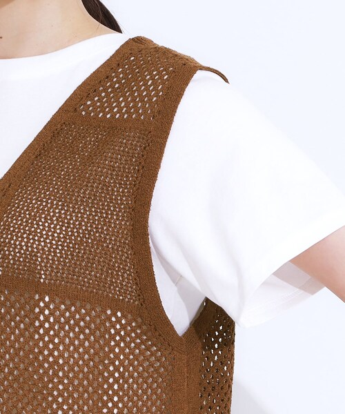 Cutie Blonde(キューティーブロンド)の「【前後2WAY】リネンライクブークレ パッチワーク風ニットワンピース(ワンピース・レディース・ブラック/ダークブラウン・03/02/01/04)」の21枚目の写真