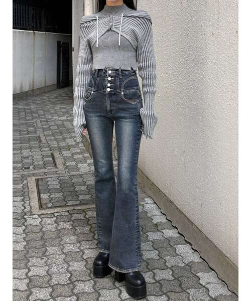 EMODA（エモダ）の「フードペアニット（ニット/セーター・レディース・グレー/カーキ/ブラック/アイボリー・FREE）」の7枚目の写真