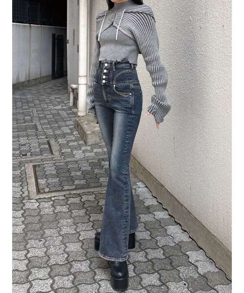 EMODA（エモダ）の「フードペアニット（ニット/セーター・レディース・グレー/カーキ/ブラック/アイボリー・FREE）」の8枚目の写真