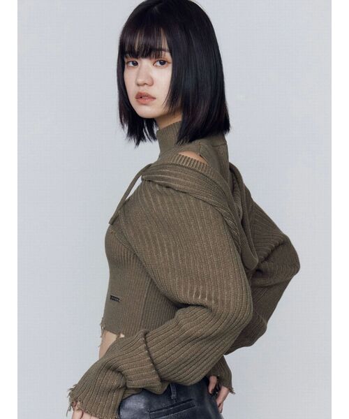 EMODA（エモダ）の「フードペアニット（ニット/セーター・レディース・グレー/カーキ/ブラック/アイボリー・FREE）」の13枚目の写真