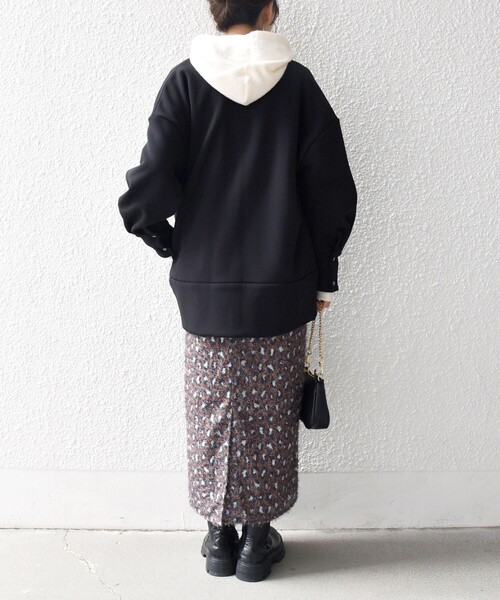 SHIPS any（シップス エニィ）の「【WEB限定】SHIPS any:〈洗濯機可能〉ダンボール コクーン ノーカラー コート（ノーカラーコート・レディース・ブラック/オリーブ/ベージュ・ONE SIZE）」の5枚目の写真