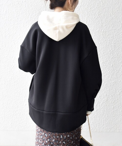 SHIPS any（シップス エニィ）の「【WEB限定】SHIPS any:〈洗濯機可能〉ダンボール コクーン ノーカラー コート（ノーカラーコート・レディース・ブラック/オリーブ/ベージュ・ONE SIZE）」の9枚目の写真