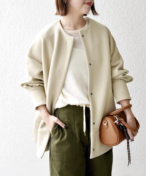 SHIPS any（シップス エニィ）の「【WEB限定】SHIPS any:〈洗濯機可能〉ダンボール コクーン ノーカラー コート（ノーカラーコート・レディース・ブラック/オリーブ/ベージュ・ONE SIZE）」の17枚目の写真