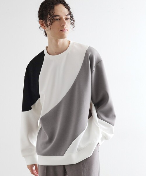 tk.TAKEO KIKUCHI（ティーケータケオキクチ）の「ヘリンボーンカーブスイッチカットソー（スウェット・メンズ・ホワイト/ブラック/ブラウン系その他・02/03）」の6枚目の写真