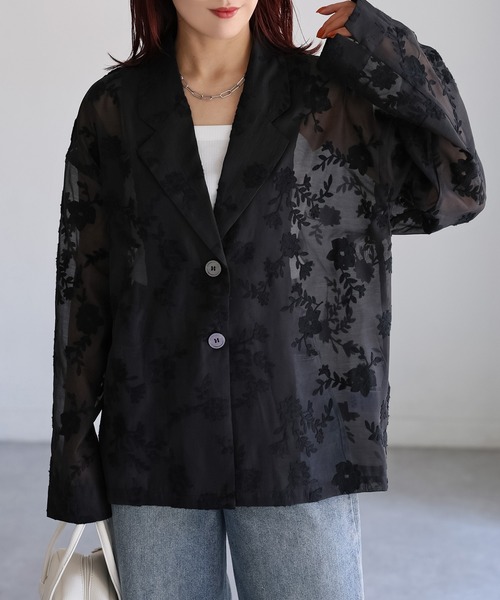 bishool 刺繍花柄テーラードジャケット テーラードジャケット スーツ ユニセックス アウター 花柄 韓国