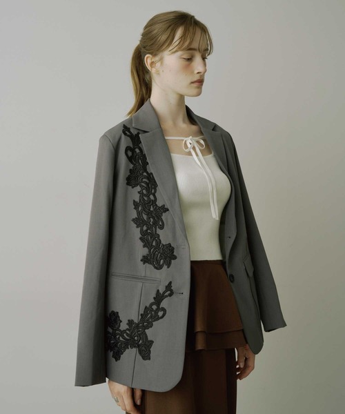 リメイク アシンメトリージャケット / ワッペン テーラード キルト 古着 オリジナルレースアシンメトリージャケット（テーラード