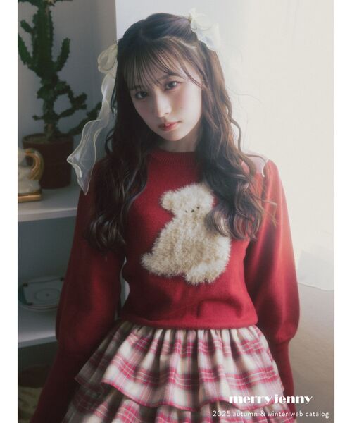 merry jenny（メリージェニー）の「bear shaggy knit tops（ニット/セーター・レディース・アイボリー/ブラック/レッド・FREE）」の3枚目の写真