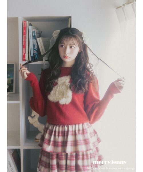 merry jenny（メリージェニー）の「bear shaggy knit tops（ニット/セーター・レディース・アイボリー/ブラック/レッド・FREE）」の5枚目の写真