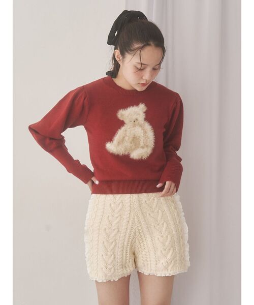 merry jenny（メリージェニー）の「bear shaggy knit tops（ニット/セーター・レディース・アイボリー/ブラック/レッド・FREE）」の9枚目の写真