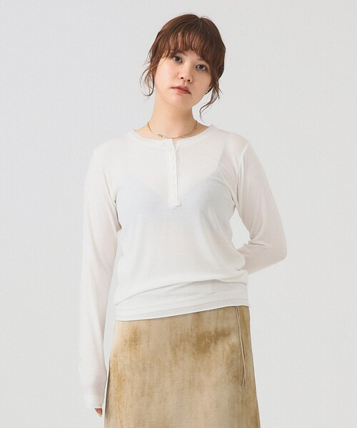 Ray BEAMS（レイビームス）の「RBS / ヘンリー ボートネック Tシャツ（Tシャツ/カットソー・レディース・オフホワイト/ダークブラウン・ONE SIZE）」の5枚目の写真