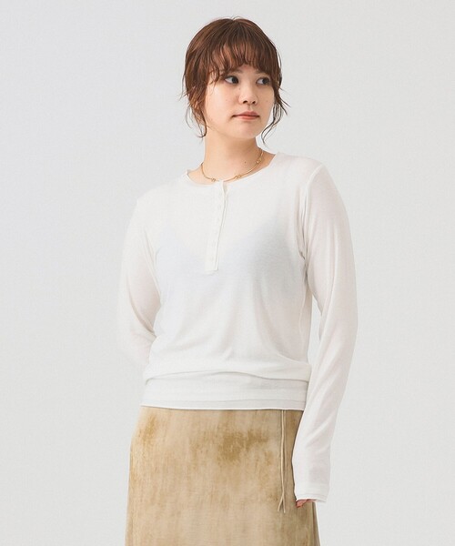 Ray BEAMS（レイビームス）の「RBS / ヘンリー ボートネック Tシャツ（Tシャツ/カットソー・レディース・オフホワイト/ダークブラウン・ONE SIZE）」の7枚目の写真