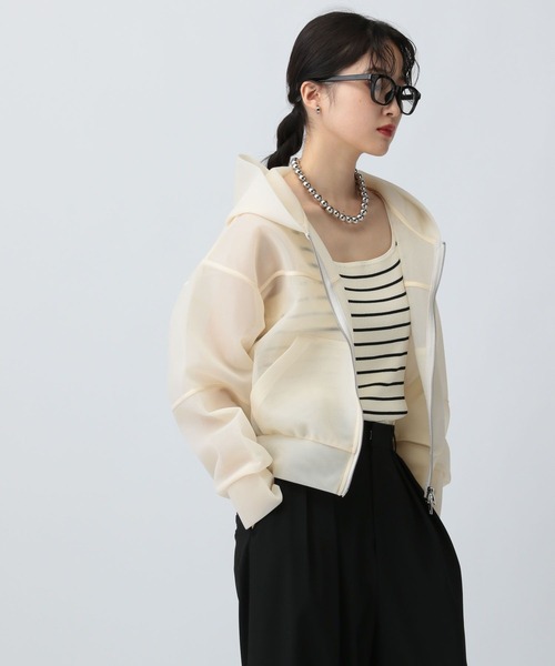 LEPSIM（レプシィム）の「シアーダンボールフーディー　577778（パーカー・レディース・オフホワイト/オレンジ/チャコールグレー・FREE）」の5枚目の写真