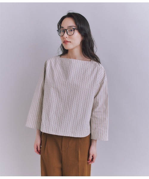 SIPULI(シプリ)の「Cotton Linen Double Stripe ガゼット付ブラウス(シャツ/ブラウス・レディース・グレイッシュベージュ・2)」の3枚目の写真