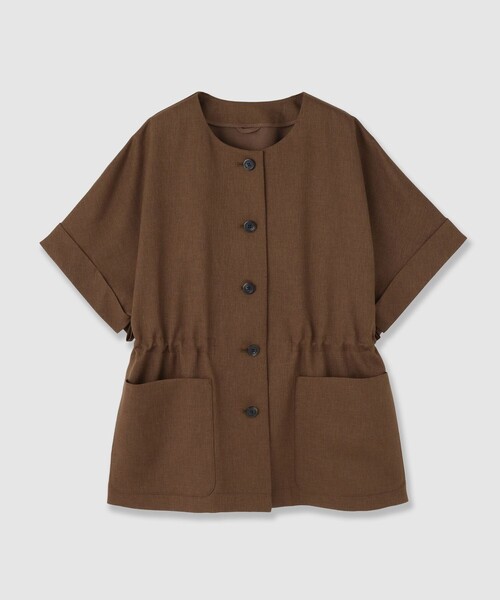 ANAYI(アナイ)の「【セットアップ対応商品】ドライツイル5分袖ジャケット(ノーカラージャケット・レディース・ベージュ/ブラウン・36/38/34)」の16枚目の写真