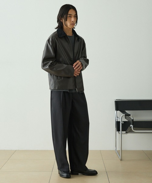 EMMA CLOTHES(エマクローズ)の「マイクロツイル 1タック センタープレス カーブシルエット ワイドスラックスパンツ(スラックス・メンズ・ネイビー/ブラック/アイボリー/モカ/ダークグレー・M/S/L)」の16枚目の写真