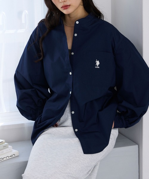 U.S. POLO ASSN. /ユーエスポロアッスン 別注 ワンポイント刺繍 ボリュームスリーブバンドカラー長袖シャツ