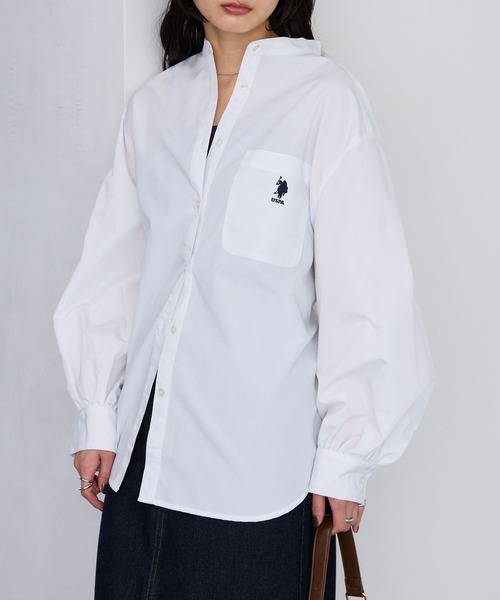 U.S. POLO ASSN. /ユーエスポロアッスン 別注 ワンポイント刺繍 ボリュームスリーブバンドカラー長袖シャツ