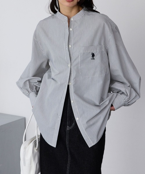 U.S. POLO ASSN. /ユーエスポロアッスン 別注 ワンポイント刺繍 ボリュームスリーブバンドカラー長袖シャツ