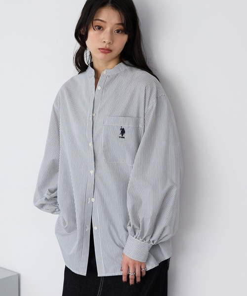 U.S. POLO ASSN.(ユーエスポロアッスン)の「U.S. POLO ASSN. /ユーエスポロアッスン 別注 ワンポイント刺繍 ボリュームスリーブバンドカラー長袖シャツ(シャツ/ブラウス・レディース・サックスブルー/オフホワイト/ネイビー/ストライプ・M/L)」の8枚目の写真