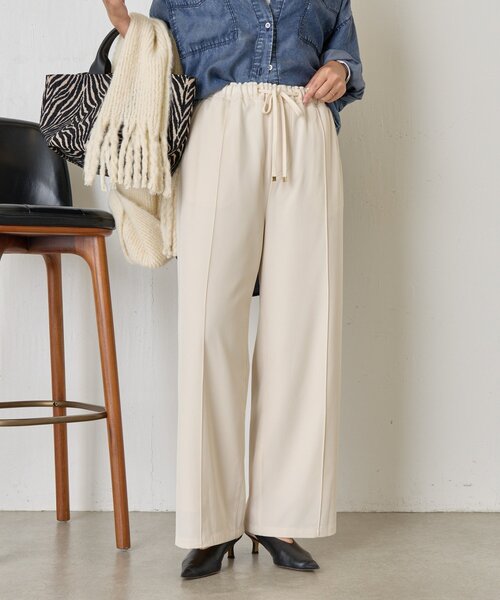 Jena espace merveilleux(ジェナ エスパスメルヴェイユ)の「【-3kg見え/サイズ展開あり/美脚】トロミイージーパンツ(その他パンツ・レディース・ブラック/グレー/オフホワイト・1/2)」の1枚目の写真