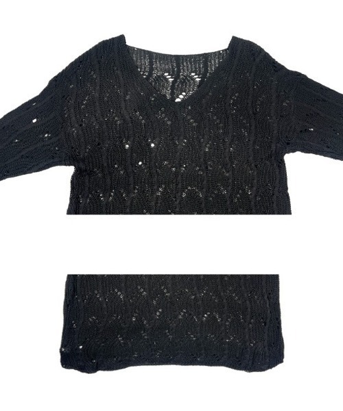 anyonemore（エニワンモア）の「ワンオフショルダールーズ透かし編みメッシュニット（ニット/セーター・レディース・ブラウン/ブラック・FREE）」の20枚目の写真