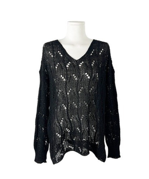 anyonemore（エニワンモア）の「ワンオフショルダールーズ透かし編みメッシュニット（ニット/セーター・レディース・ブラウン/ブラック・FREE）」の18枚目の写真