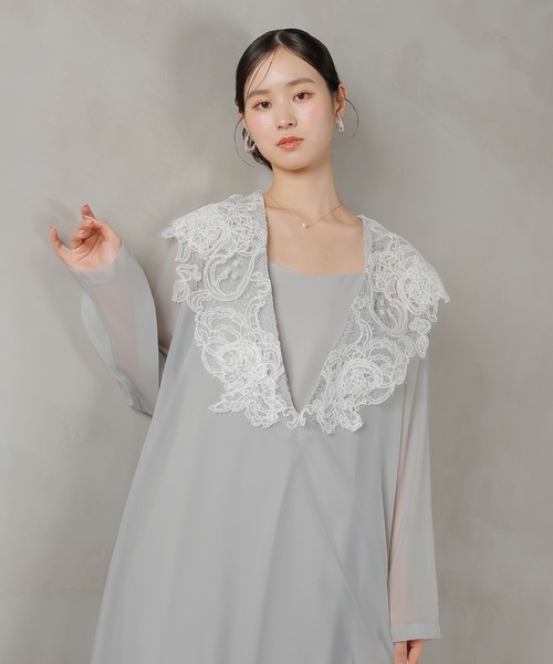 セール】ビッグカラー レース Aラインドレス パーティー パーティー