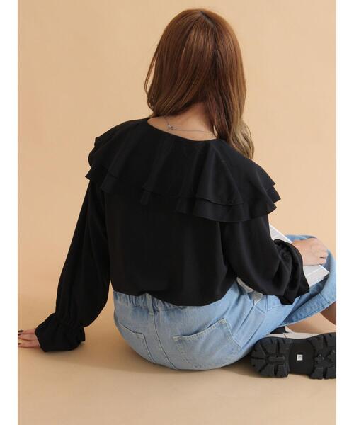 ehka sopo（エヘカソポ）の「ラッフル襟ブラウス（シャツ/ブラウス・レディース・ブラック/ブルー/オフホワイト・F）」の4枚目の写真