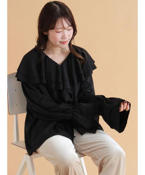 ehka sopo（エヘカソポ）の「ラッフル襟ブラウス（シャツ/ブラウス・レディース・ブラック/ブルー/オフホワイト・F）」の10枚目の写真