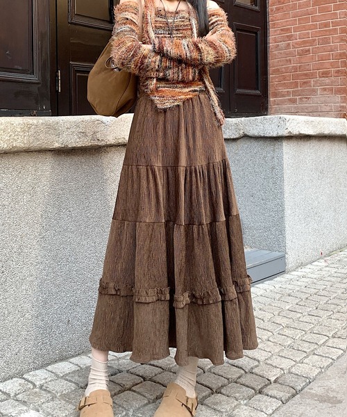 LAFFMO(ラフモ)の「ギャザーフリルベロアフレアスカート(スカート・レディース・ブラック/ベージュ/ブラウン・F)」の3枚目の写真