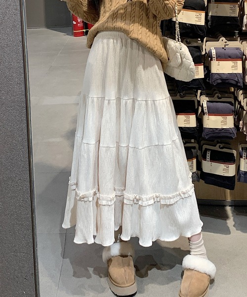 LAFFMO(ラフモ)の「ギャザーフリルベロアフレアスカート(スカート・レディース・ブラック/ベージュ/ブラウン・F)」の6枚目の写真