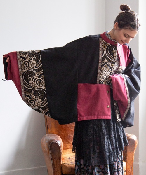 チャイハネ（チャイハネ）の「【チャイハネ】異素材パッチワークアウター（その他アウター・レディース・ネイビー/ブラック・FREE）」の2枚目の写真