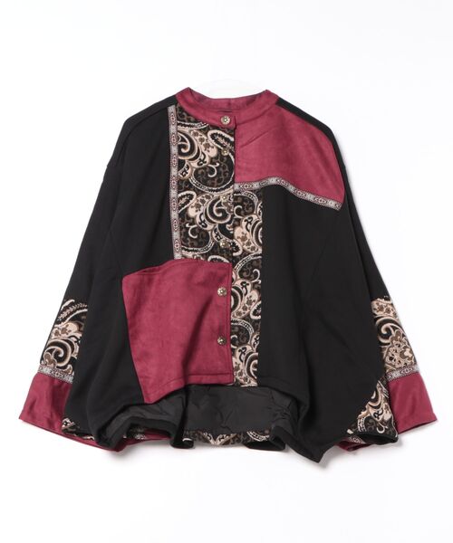 チャイハネ（チャイハネ）の「【チャイハネ】異素材パッチワークアウター（その他アウター・レディース・ネイビー/ブラック・FREE）」の3枚目の写真