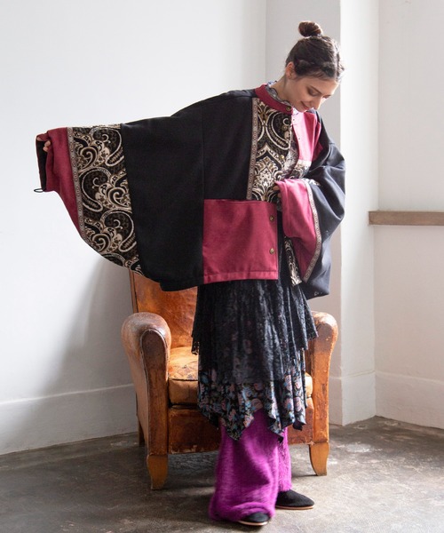 チャイハネ（チャイハネ）の「【チャイハネ】異素材パッチワークアウター（その他アウター・レディース・ネイビー/ブラック・FREE）」の7枚目の写真