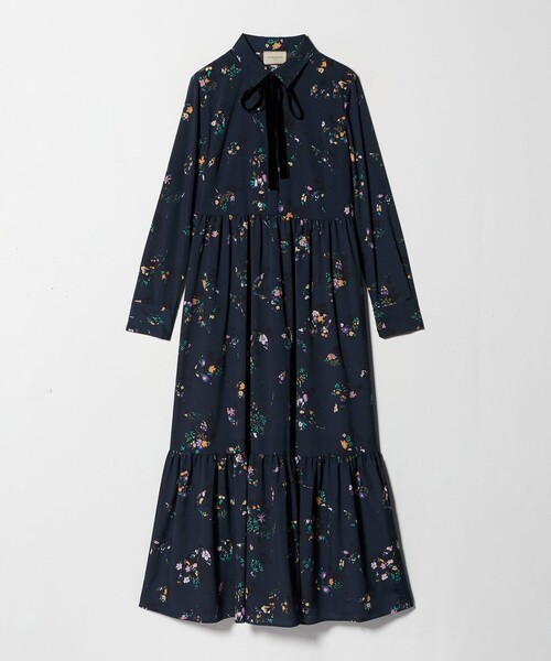 ユナイテッドアローズ ワンピース ブルー 花柄 リボン M ユナイテッド